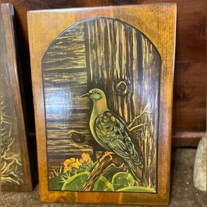 VINTAGE Abilene, TX Artist Wood Plaque Lacquered Bird Painting Donna Jaggars